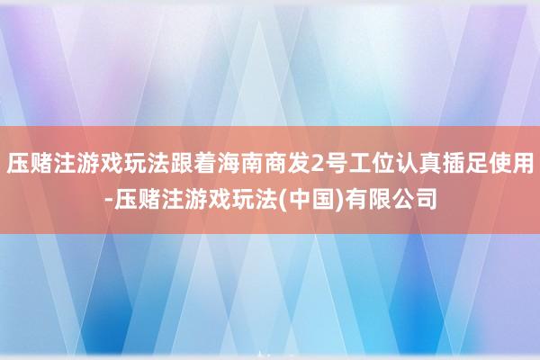 压赌注游戏玩法跟着海南商发2号工位认真插足使用-压赌注游戏玩法(中国)有限公司